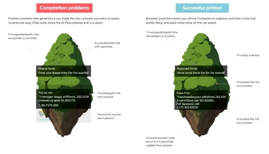 Diagrama mostrando problemas comunes y soluciones al generar imágenes estilo Ghibli Diagrama mostrando problemas comunes y soluciones al generar imágenes estilo Ghibli