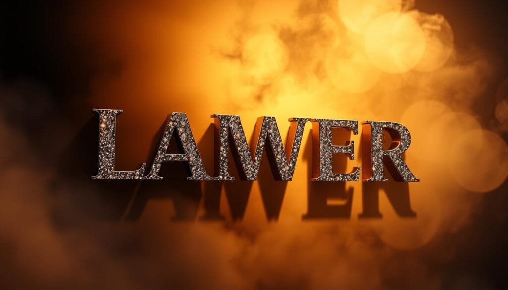 Elegant text art composed of shimmering metallic letters against a moody, dramatic backdrop. The letters float in a hazy, ethereal atmosphere, bathed in warm, directional lighting that casts dramatic shadows. The composition is balanced and visually striking, with the text taking center stage. The overall mood is one of sophistication, power, and the impressive capabilities of AI-generated imagery.