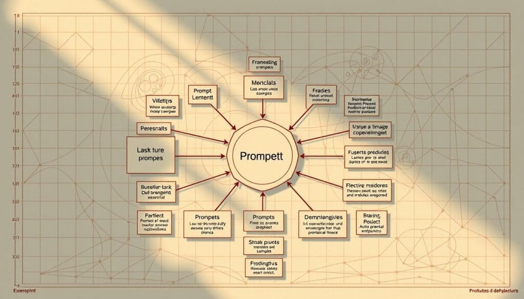 Estructura de prompts: A meticulously crafted blueprint of essential elements, presented in a visually striking architectural diagram. The foreground features a central prompt, surrounded by interconnected components like tone, style, and subject matter. The middle ground showcases various prompt examples, each with their own unique flavor. In the background, a grid-like pattern of abstract shapes and lines symbolizes the intricate framework that underpins effective prompt engineering. Warm lighting casts soft shadows, evoking a sense of depth and dimensionality. The overall composition conveys the idea of prompts as a structured, yet flexible, system for unleashing the creative potential of AI-powered image generation. Estructura de prompts: A meticulously crafted blueprint of essential elements, presented in a visually striking architectural diagram. The foreground features a central prompt, surrounded by interconnected components like tone, style, and subject matter. The middle ground showcases various prompt examples, each with their own unique flavor. In the background, a grid-like pattern of abstract shapes and lines symbolizes the intricate framework that underpins effective prompt engineering. Warm lighting casts soft shadows, evoking a sense of depth and dimensionality. The overall composition conveys the idea of prompts as a structured, yet flexible, system for unleashing the creative potential of AI-powered image generation.