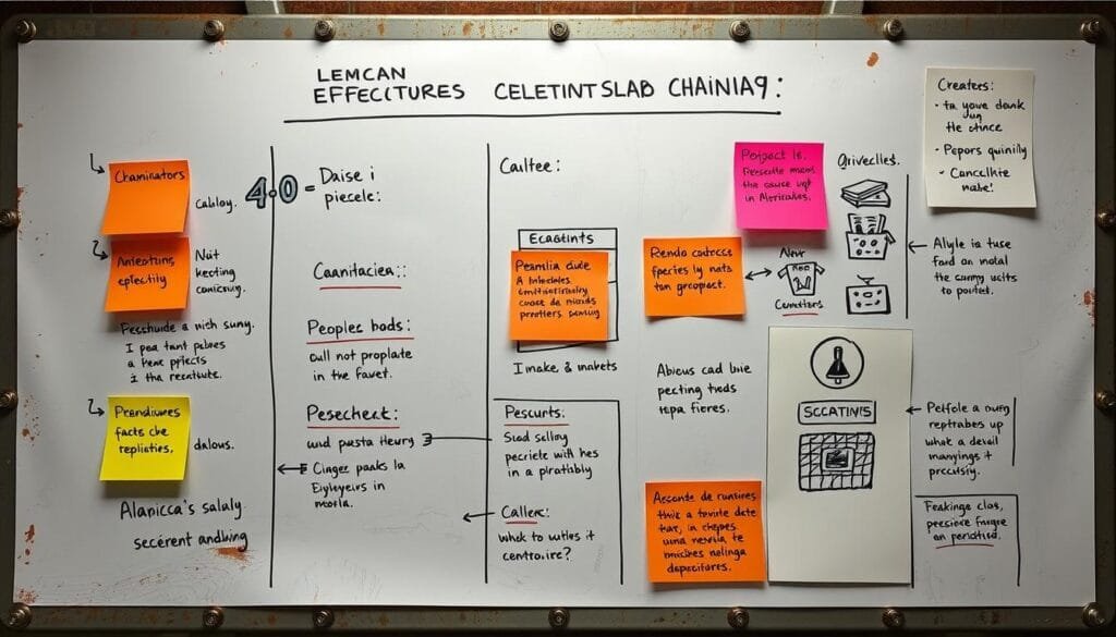 Estructura de prompts para Chainsaw Man: un título de sección en un artículo sobre la creación de imágenes de Chainsaw Man con IA. Muestra una vista amplia de una pizarra o superficie metálica, con marcadores, notas adhesivas y dibujos que ilustran los elementos clave de un prompt efectivo para generar imágenes del mundo de Chainsaw Man. Énfasis en una organización limpia y sistemática, con una paleta de colores vibrante y contrastes claros. Iluminación suave y difusa, desde un ángulo levemente picado para dar profundidad. Transmite un sentimiento de planificación, estructura y metodología detrás del proceso creativo. Estructura de prompts para Chainsaw Man: un título de sección en un artículo sobre la creación de imágenes de Chainsaw Man con IA. Muestra una vista amplia de una pizarra o superficie metálica, con marcadores, notas adhesivas y dibujos que ilustran los elementos clave de un prompt efectivo para generar imágenes del mundo de Chainsaw Man. Énfasis en una organización limpia y sistemática, con una paleta de colores vibrante y contrastes claros. Iluminación suave y difusa, desde un ángulo levemente picado para dar profundidad. Transmite un sentimiento de planificación, estructura y metodología detrás del proceso creativo.