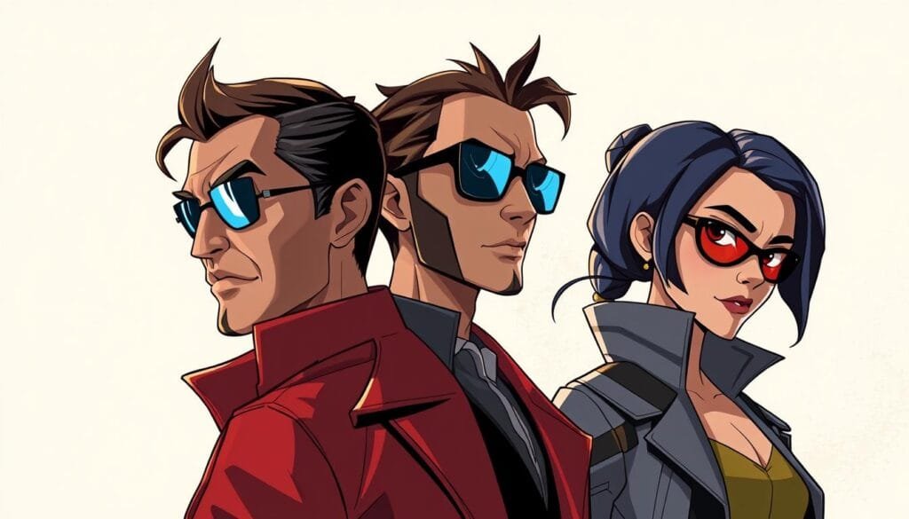 Ilustración de versiones alternativas de los personajes principales de Spy x Family, mostrando diferentes estilos y personalidades. Un primer plano con los tres protagonistas - Loid, Yor y Anya - en posturas y atuendos únicos, reflejando sus identidades alternativas. Un fondo sugestivo que captura la atmósfera de la serie, con toques de acción y misterio. La iluminación dramática y el encuadre cuidadoso resaltan los detalles de los personajes y su nuevo aspecto. Una composición equilibrada que invita al espectador a imaginar las posibilidades de estos personajes en universos paralelos.