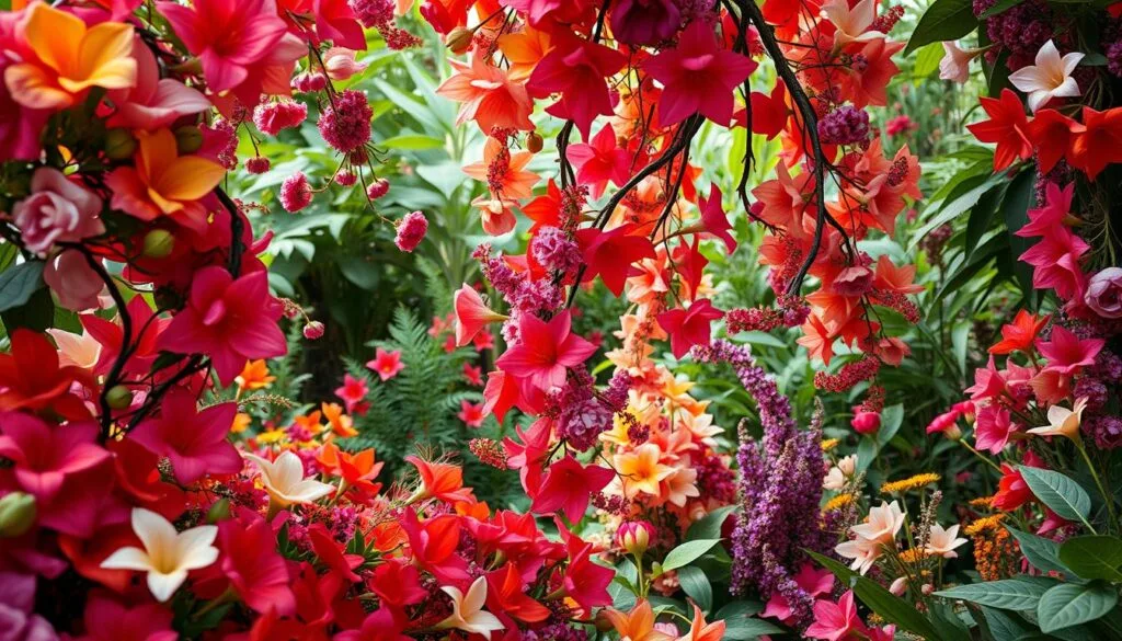 Lush, vibrant floral arrangements in a dreamlike garden setting. Intricate blooms in bold, mesmerizing colors defy gravity, swirling and twisting in ethereal, gravity-defying compositions. Delicate petals and stems intertwine in whimsical, organic patterns that seem to move and breathe. Soft, warm lighting casts a magical glow, highlighting the incredible details and textures. The scene has a sense of enchantment, as if these impossible flora were conjured by the imagination of Isabela Madrigal herself. Shot with a wide-angle lens to capture the grandeur of this fantastical, verdant wonderland. Lush, vibrant floral arrangements in a dreamlike garden setting. Intricate blooms in bold, mesmerizing colors defy gravity, swirling and twisting in ethereal, gravity-defying compositions. Delicate petals and stems intertwine in whimsical, organic patterns that seem to move and breathe. Soft, warm lighting casts a magical glow, highlighting the incredible details and textures. The scene has a sense of enchantment, as if these impossible flora were conjured by the imagination of Isabela Madrigal herself. Shot with a wide-angle lens to capture the grandeur of this fantastical, verdant wonderland.