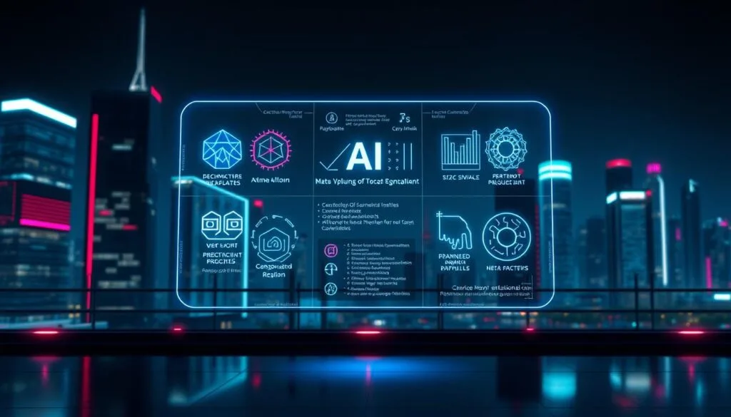 Optimized prompts for different AI platforms, a detailed technical blueprint showcasing various AI models and their unique prompt requirements. Sleek, minimalist cityscape in the background, with a central floating holographic display showcasing the key elements - various AI logos, data visualization graphs, and coding snippets. Vibrant neon accents and reflective surfaces create an immersive, futuristic atmosphere. Dramatic lighting from multiple angles, with a cinematic depth of field, highlights the intricate details. The overall composition conveys a sense of innovation, efficiency, and the endless possibilities of AI-driven image generation.