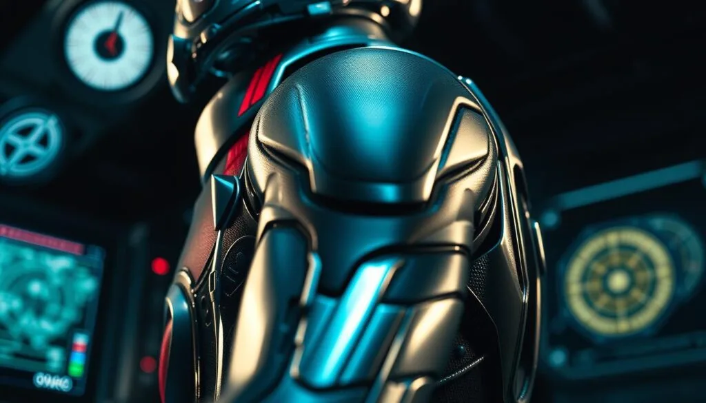 Prompts Efectivos para Ant-Man: A close-up shot of a shiny, metallic Ant-Man suit, the details of its intricate design and texture clearly visible. The suit appears to be in a dimly lit, futuristic laboratory setting, with holographic displays and advanced technology in the background. The lighting is dramatic, casting deep shadows and highlighting the sleek, angular lines of the suit. The overall mood is one of technological sophistication and strategic planning, reflecting the precise and effective nature of the prompts used to generate this image. Prompts Efectivos para Ant-Man: A close-up shot of a shiny, metallic Ant-Man suit, the details of its intricate design and texture clearly visible. The suit appears to be in a dimly lit, futuristic laboratory setting, with holographic displays and advanced technology in the background. The lighting is dramatic, casting deep shadows and highlighting the sleek, angular lines of the suit. The overall mood is one of technological sophistication and strategic planning, reflecting the precise and effective nature of the prompts used to generate this image.