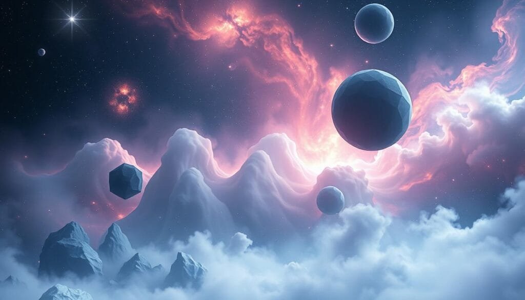 Prompts para conceptos alternativos y universos "What if": Una escena de universos alternos, donde las leyes de la física y la realidad se retuercen, dando lugar a una realidad mágica y onírica. En un fondo nebuloso y sicodélico, se vislumbran figuras geométricas y formas fluidas, entrelazadas en una danza cósmica. La iluminación es tenue y surrealista, con tonos cálidos y fríos que se funden en un equilibrio perfecto. Elementos misteriosos y extraños flotan en el espacio, sugiriendo la existencia de dimensiones paralelas. La composición es intrincada y cautivadora, invitando al espectador a explorar los límites de lo posible. Prompts para conceptos alternativos y universos "What if": Una escena de universos alternos, donde las leyes de la física y la realidad se retuercen, dando lugar a una realidad mágica y onírica. En un fondo nebuloso y sicodélico, se vislumbran figuras geométricas y formas fluidas, entrelazadas en una danza cósmica. La iluminación es tenue y surrealista, con tonos cálidos y fríos que se funden en un equilibrio perfecto. Elementos misteriosos y extraños flotan en el espacio, sugiriendo la existencia de dimensiones paralelas. La composición es intrincada y cautivadora, invitando al espectador a explorar los límites de lo posible.