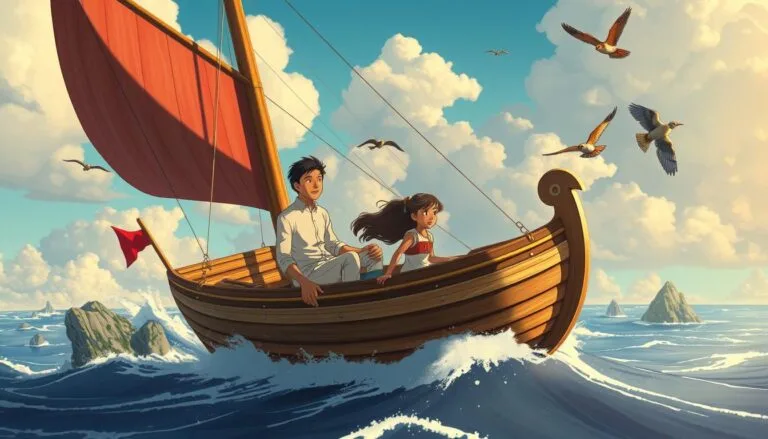 Retrato familiar estilo Ghibli en un escenario fantástico