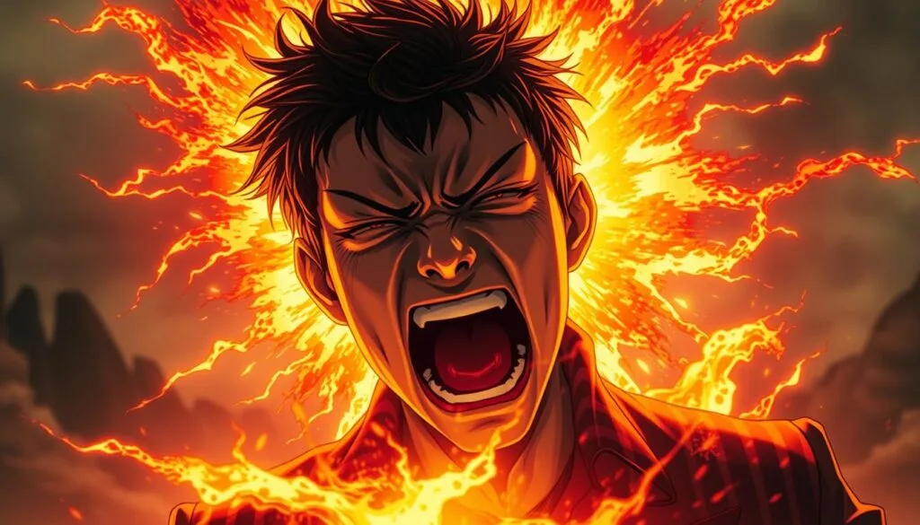 Shigeo Kageyama, the protagonist of Mob Psycho 100, experiencing an intense emotional explosion. A close-up portrait showcasing his anguished expression, eyes clenched shut, brow furrowed, and mouth agape in a scream. Vibrant, fiery energy swirls around him, tendrils of psychic power bursting forth. The background is a hazy, distorted landscape, emphasizing the turmoil of the moment. Dramatic, high-contrast lighting casts dramatic shadows, highlighting the raw emotion. The overall atmosphere is one of raw, unbridled power and turbulent inner turmoil. Cinematic, dynamic composition that captures the essence of Mob's emotional state. Shigeo Kageyama, the protagonist of Mob Psycho 100, experiencing an intense emotional explosion. A close-up portrait showcasing his anguished expression, eyes clenched shut, brow furrowed, and mouth agape in a scream. Vibrant, fiery energy swirls around him, tendrils of psychic power bursting forth. The background is a hazy, distorted landscape, emphasizing the turmoil of the moment. Dramatic, high-contrast lighting casts dramatic shadows, highlighting the raw emotion. The overall atmosphere is one of raw, unbridled power and turbulent inner turmoil. Cinematic, dynamic composition that captures the essence of Mob's emotional state.