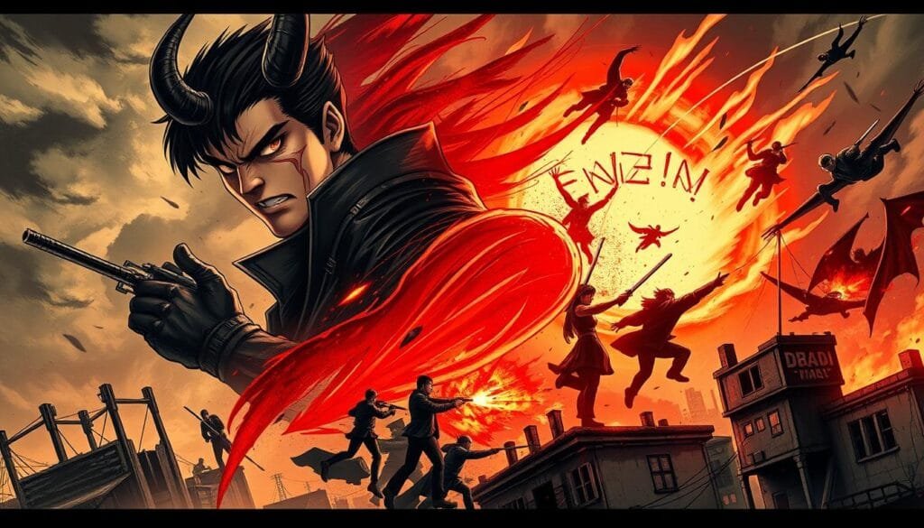 Un arte de Chainsaw Man creado con la poderosa IA, con un estilo visual intrincado y detallado. En el primer plano, Denji, el protagonista, se muestra con su imponente apariencia de diablo-sierra, su mirada feroz y determinada. En el plano medio, se visualizan escenas de acción y batallas, con un estilo dinámico y enérgico. En el fondo, un paisaje apocalíptico y sombrío, con edificios en ruinas y un cielo turbulento que transmite la atmósfera tensa y peligrosa del mundo de Chainsaw Man. La iluminación dramática y los contrastes pronunciados resaltan los detalles y la intensidad de la escena, creando una impresión visual cautivadora y fiel al espíritu del manga. Un arte de Chainsaw Man creado con la poderosa IA, con un estilo visual intrincado y detallado. En el primer plano, Denji, el protagonista, se muestra con su imponente apariencia de diablo-sierra, su mirada feroz y determinada. En el plano medio, se visualizan escenas de acción y batallas, con un estilo dinámico y enérgico. En el fondo, un paisaje apocalíptico y sombrío, con edificios en ruinas y un cielo turbulento que transmite la atmósfera tensa y peligrosa del mundo de Chainsaw Man. La iluminación dramática y los contrastes pronunciados resaltan los detalles y la intensidad de la escena, creando una impresión visual cautivadora y fiel al espíritu del manga.